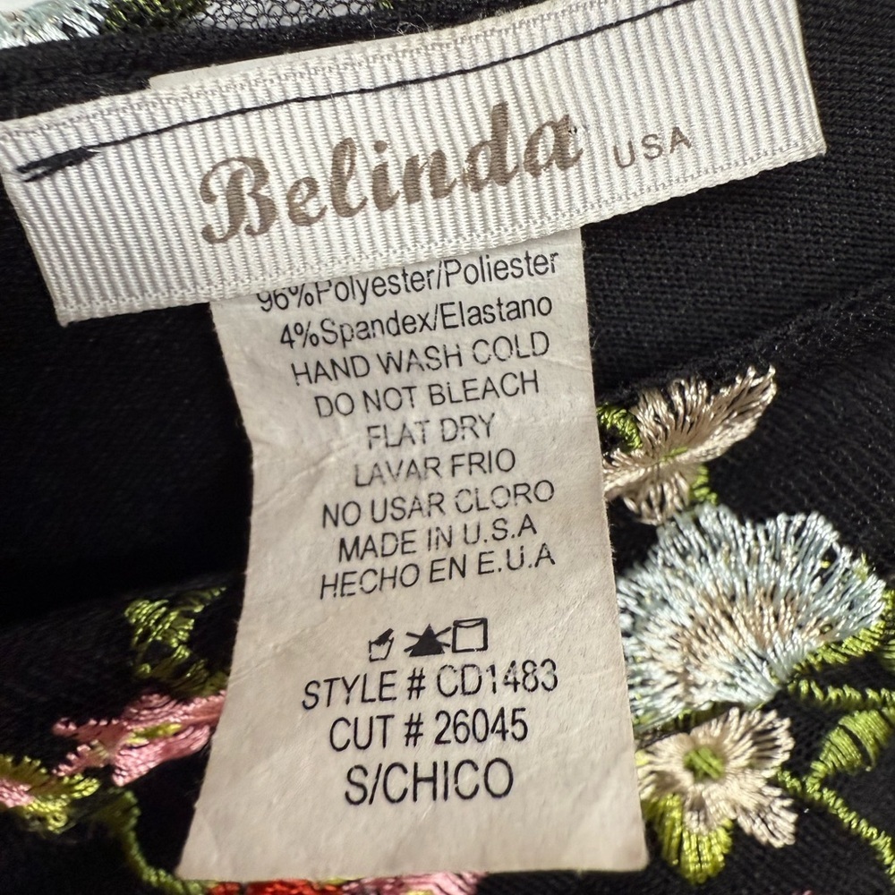 Belinda USA Black Mini Dress with Sheer Floral Embroidered Overlay - Size S - Picture 3 of 5
